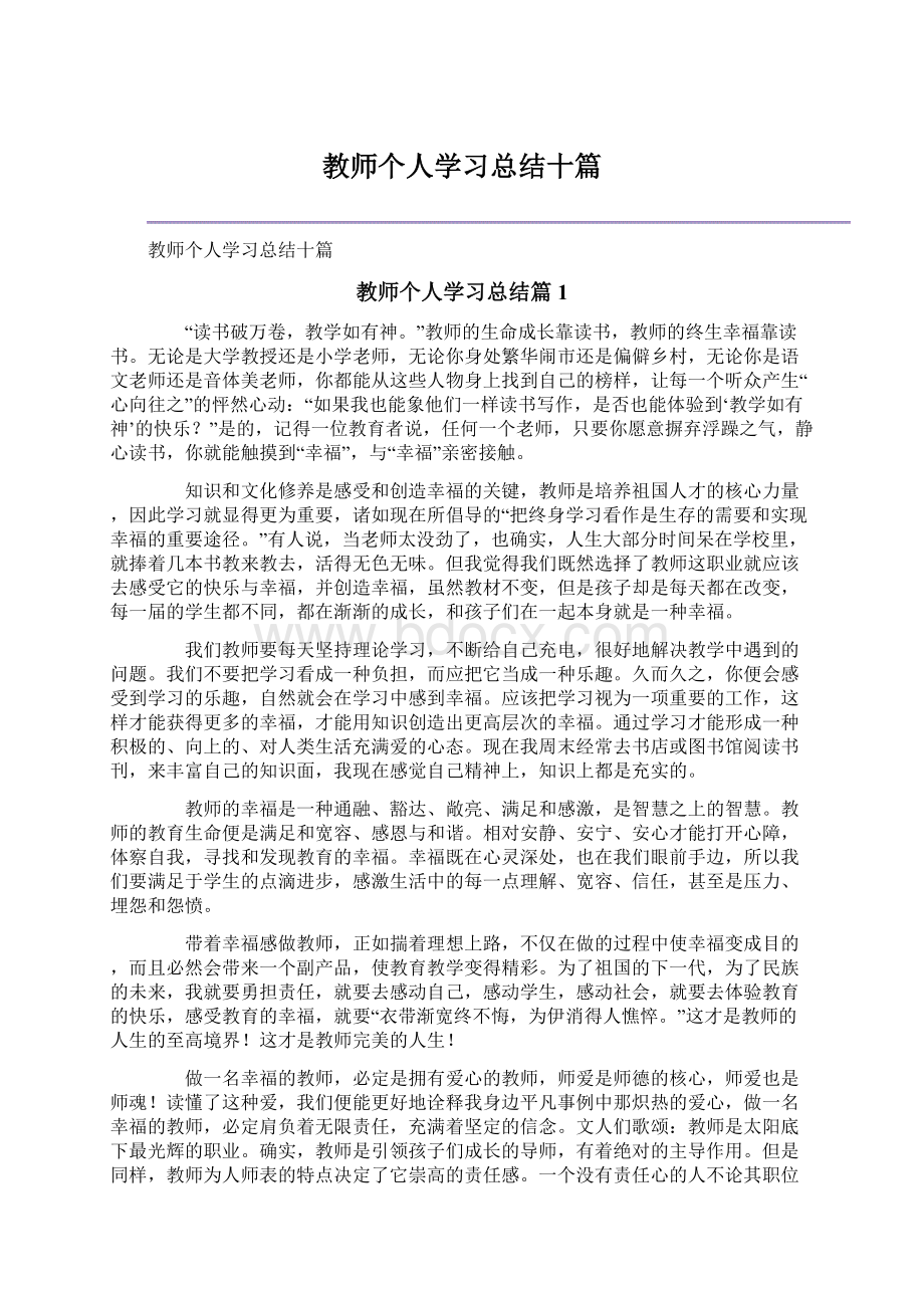 教师个人学习总结十篇文档格式.docx_第1页