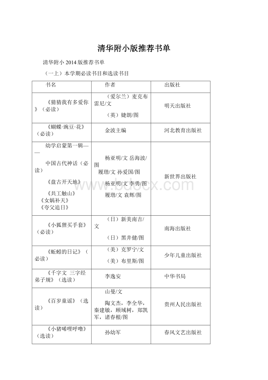 清华附小版推荐书单Word文档格式.docx