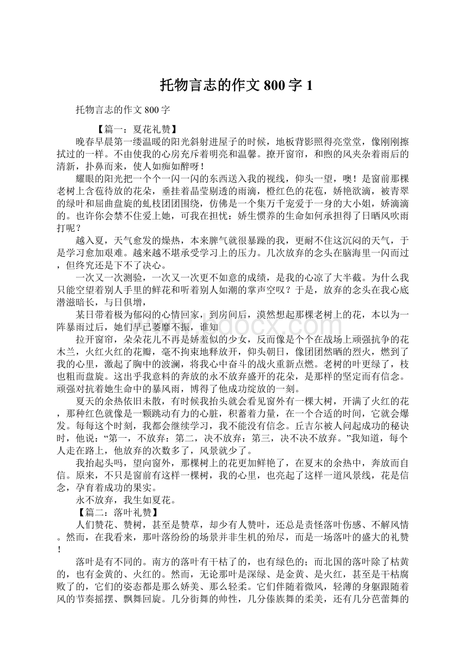 托物言志的作文800字1Word文档下载推荐.docx