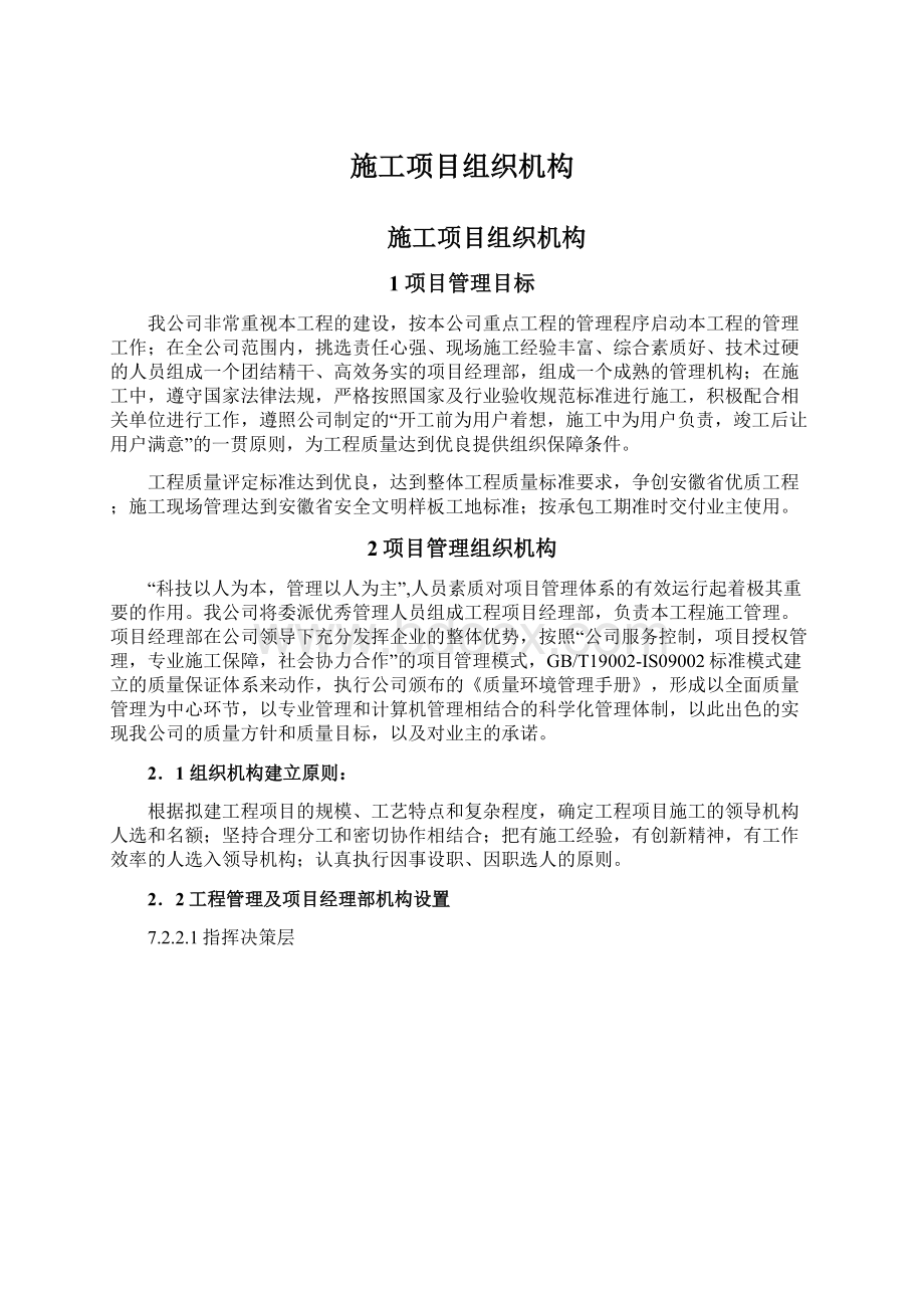 施工项目组织机构文档格式.docx