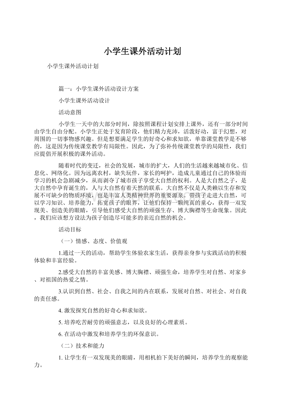 小学生课外活动计划文档格式.docx