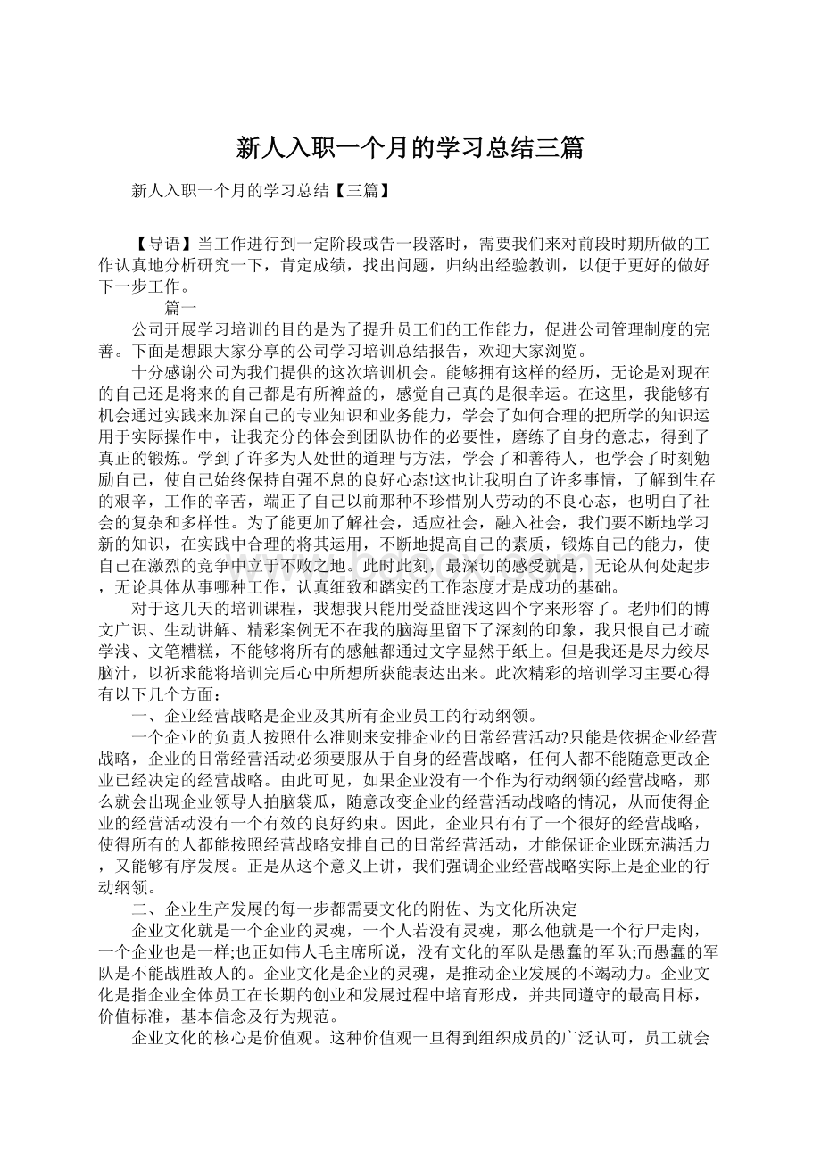 新人入职一个月的学习总结三篇.docx