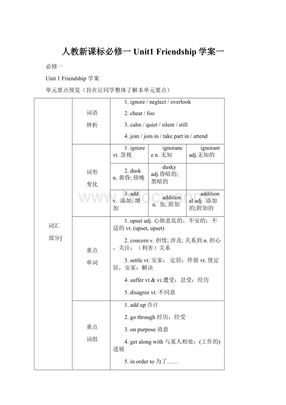 人教新课标必修一 Unit1 Friendship学案一.docx_第1页