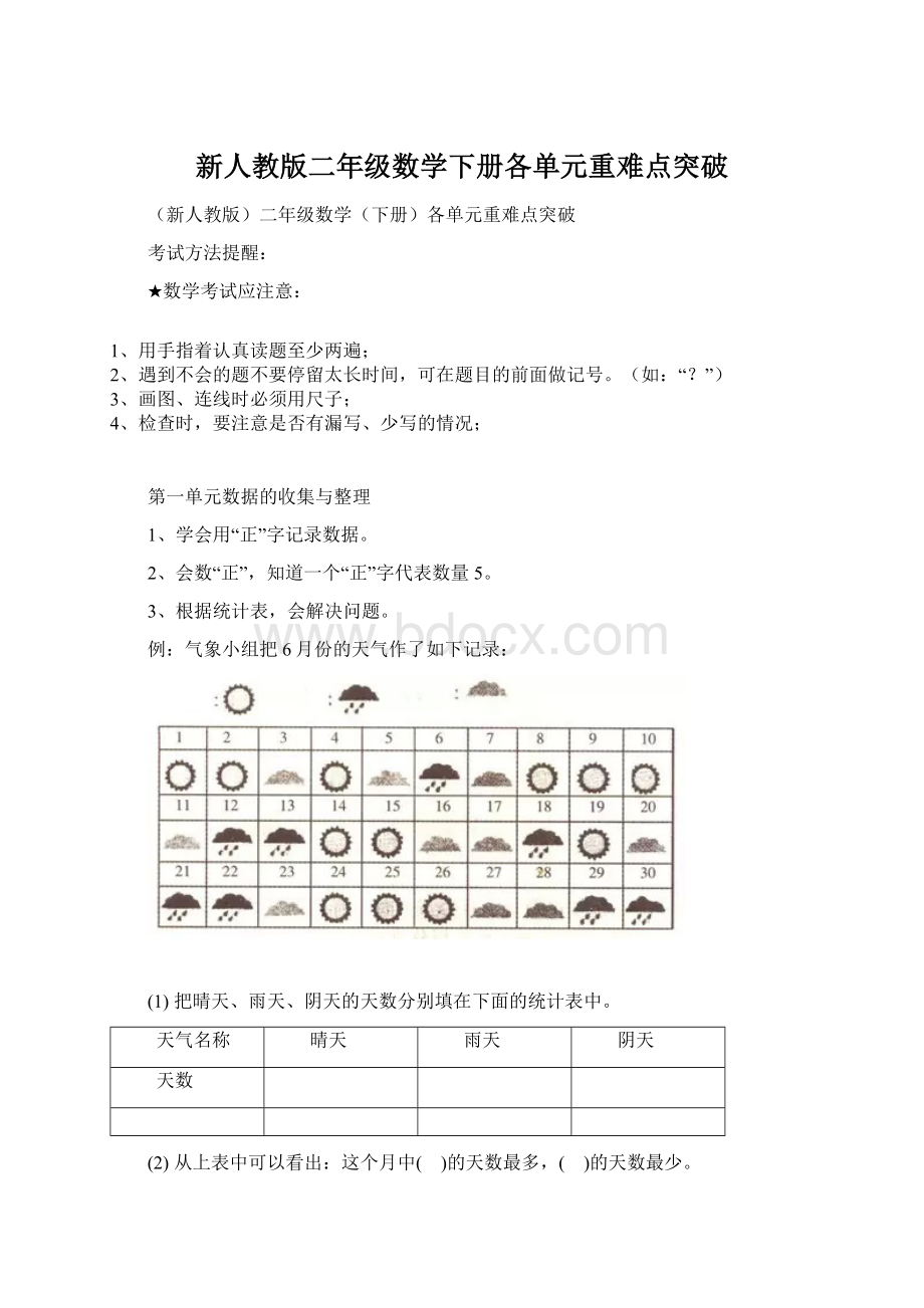 新人教版二年级数学下册各单元重难点突破Word文件下载.docx