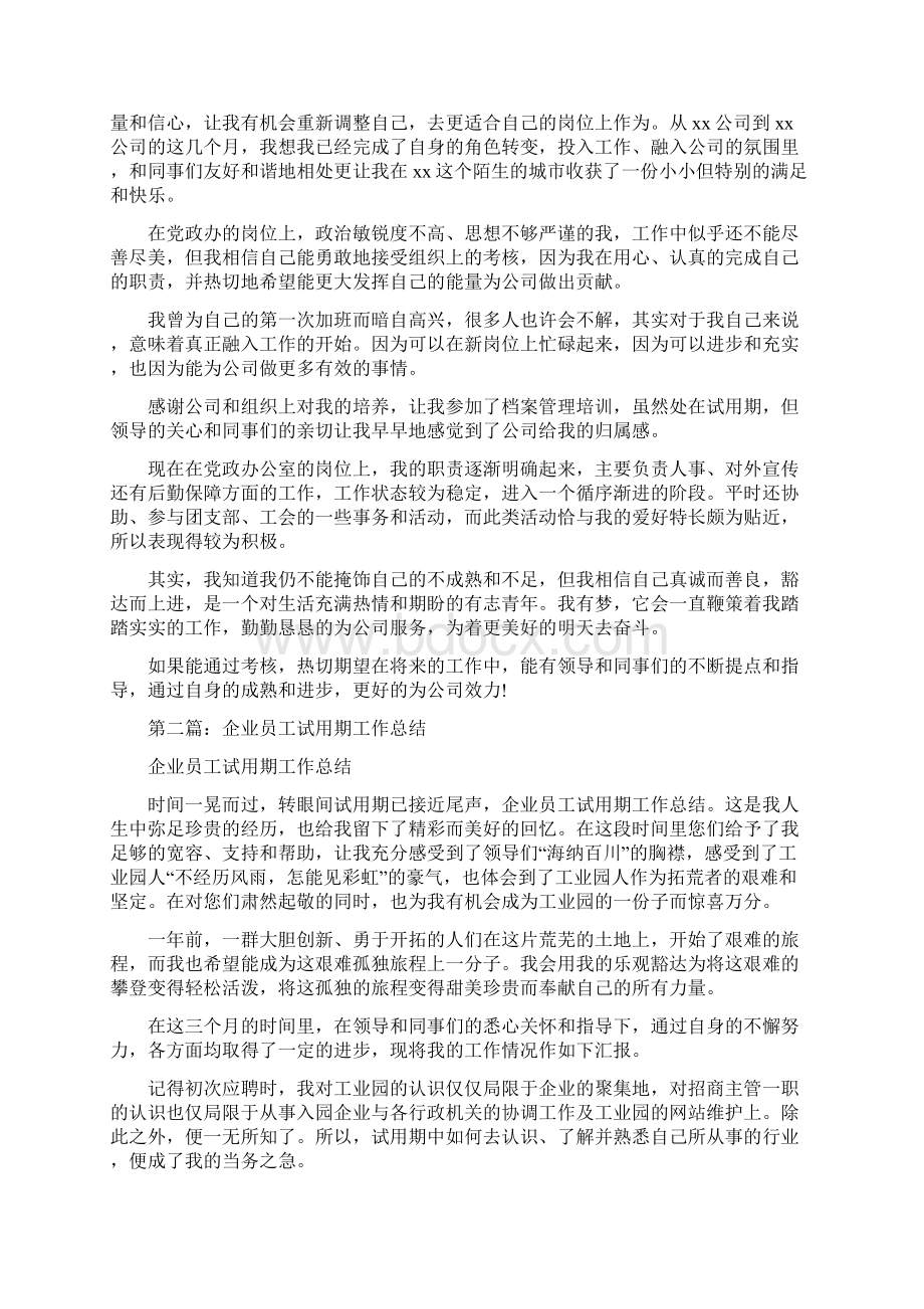 员工企业试用期个人工作总结多篇范文Word格式文档下载.docx_第2页