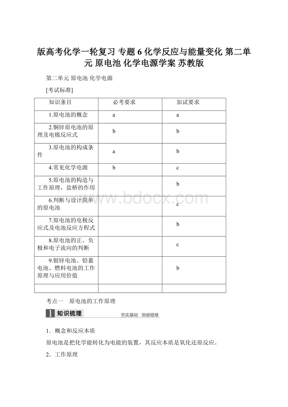 版高考化学一轮复习 专题6 化学反应与能量变化 第二单元 原电池 化学电源学案 苏教版.docx_第1页