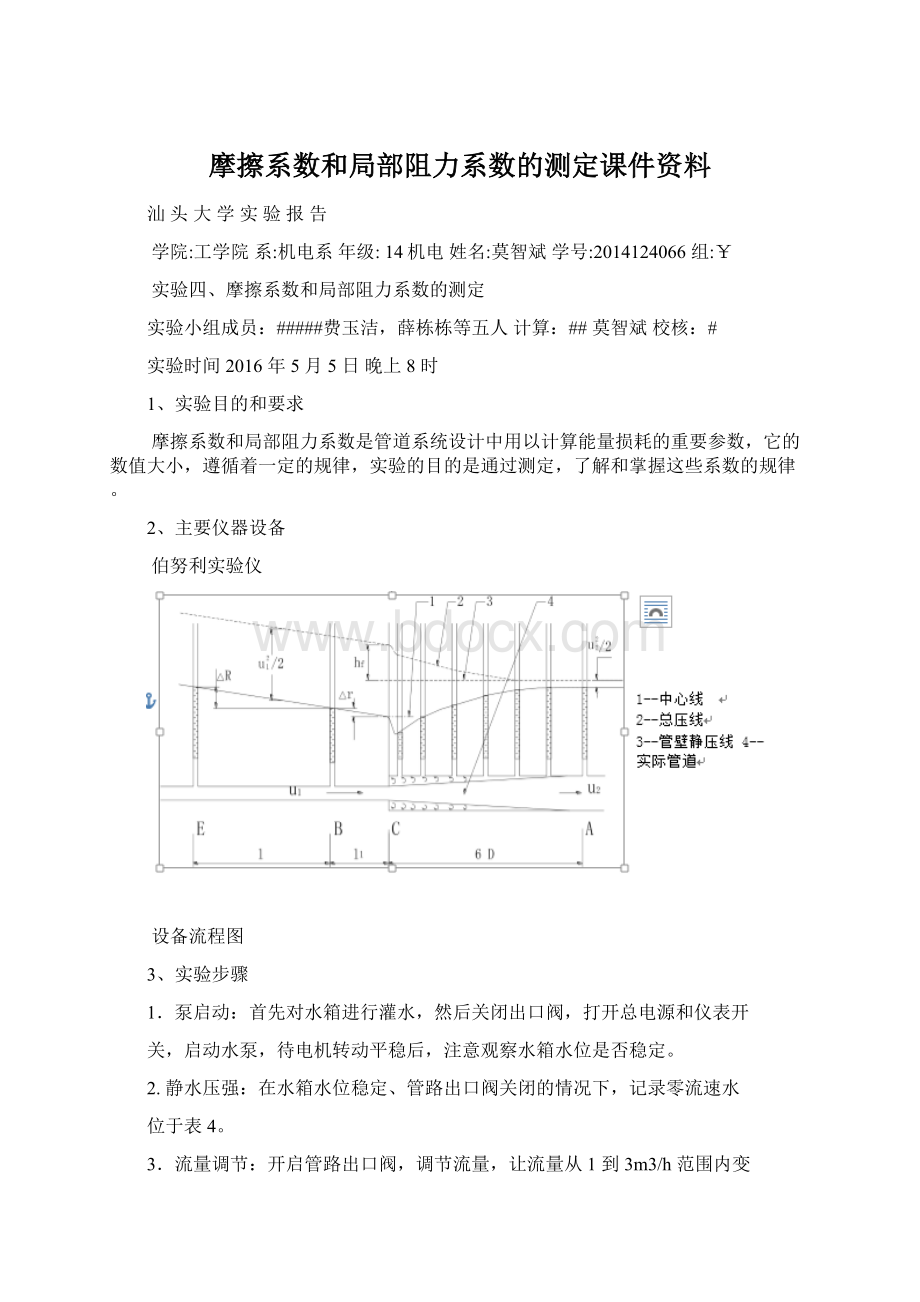 摩擦系数和局部阻力系数的测定课件资料.docx_第1页