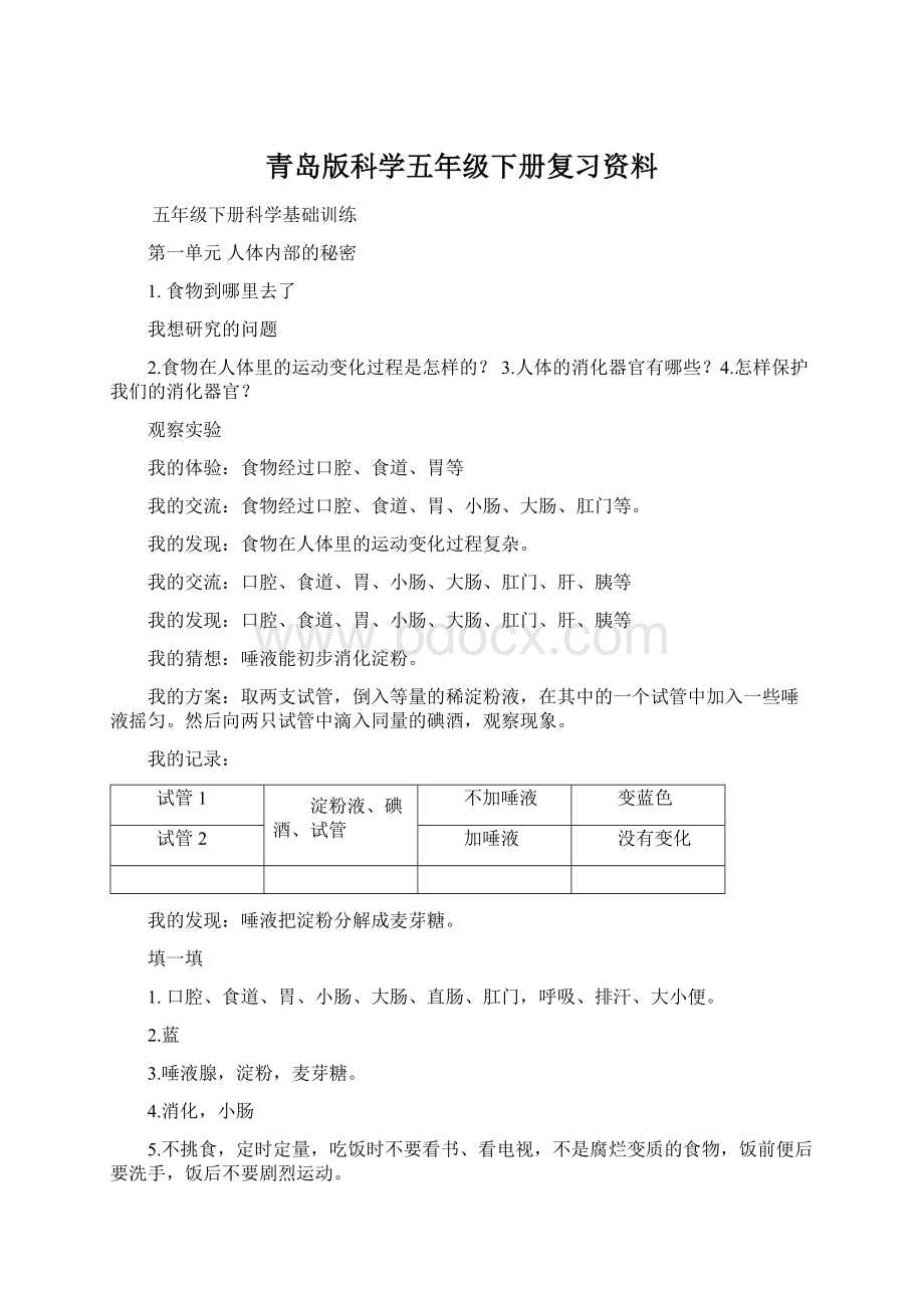 青岛版科学五年级下册复习资料Word文档下载推荐.docx