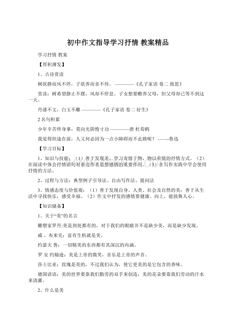 初中作文指导学习抒情 教案精品Word下载.docx_第1页