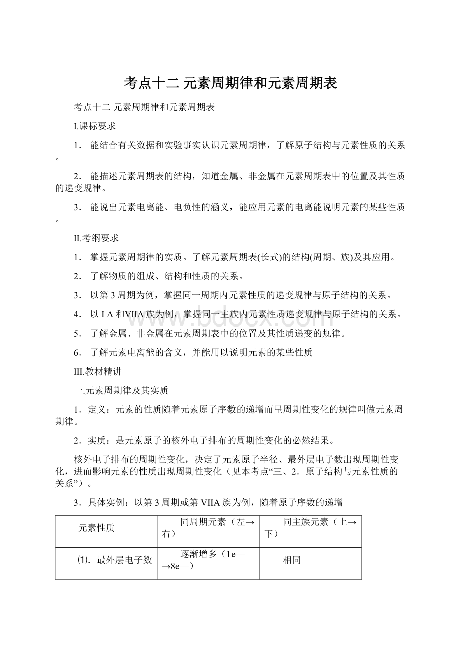 考点十二元素周期律和元素周期表.docx