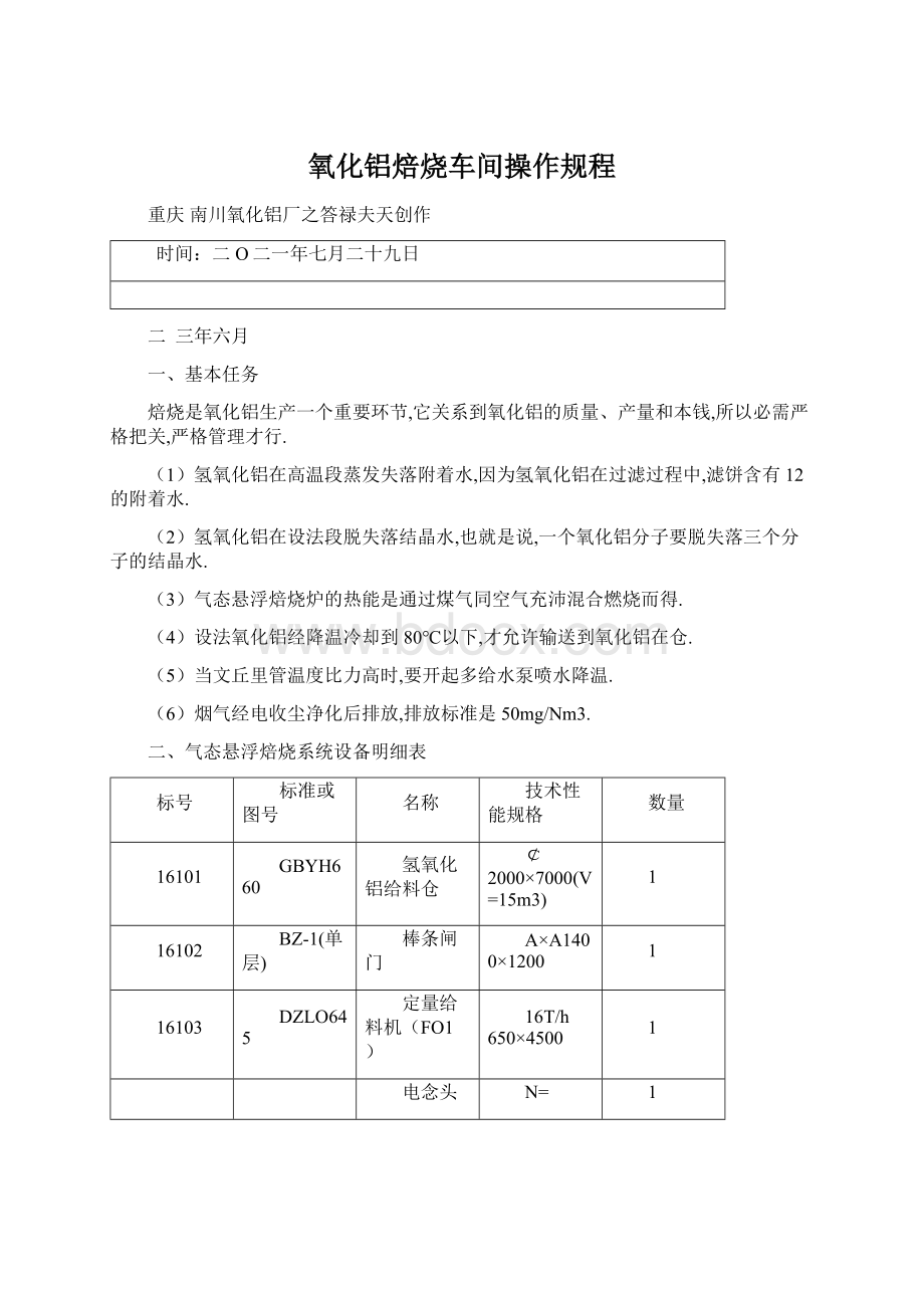 氧化铝焙烧车间操作规程.docx_第1页