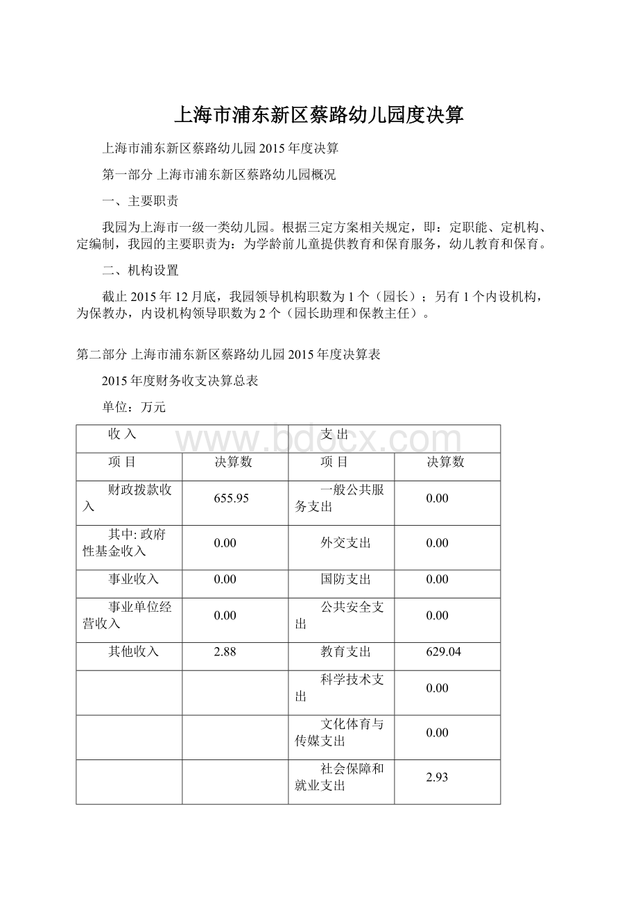 上海市浦东新区蔡路幼儿园度决算Word文档格式.docx