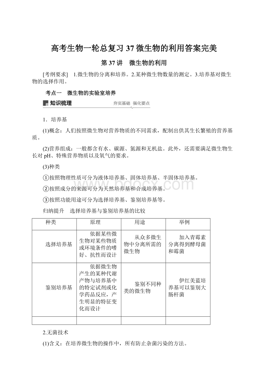 高考生物一轮总复习37微生物的利用答案完美.docx_第1页