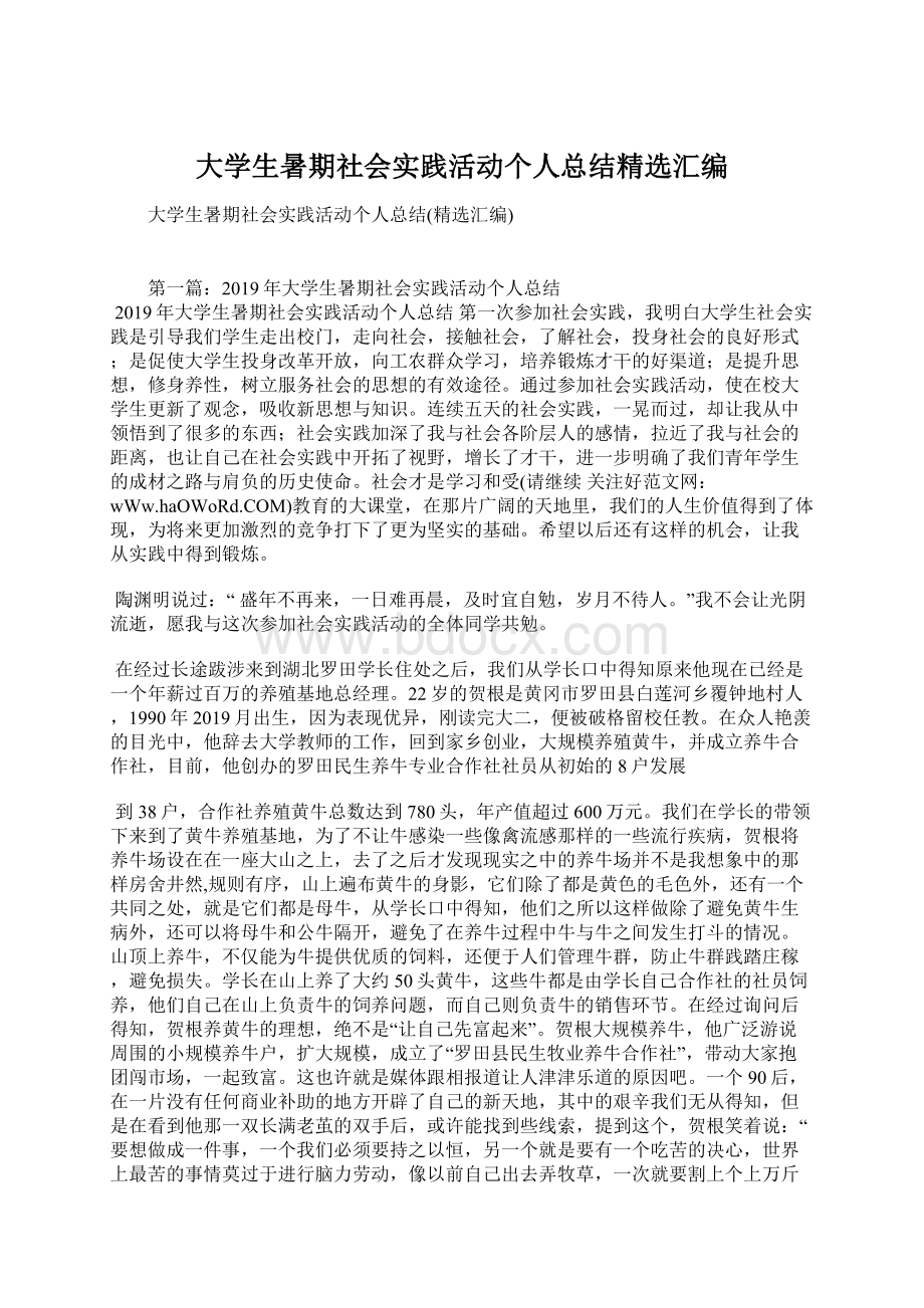 大学生暑期社会实践活动个人总结精选汇编.docx_第1页