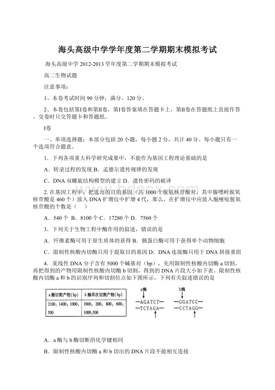 海头高级中学学年度第二学期期末模拟考试.docx