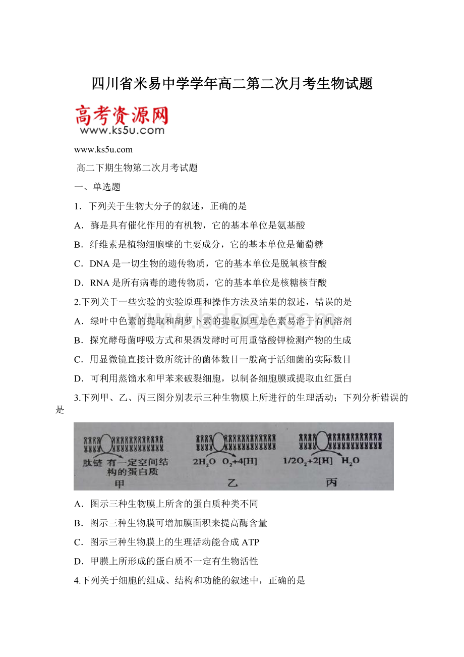 四川省米易中学学年高二第二次月考生物试题.docx_第1页