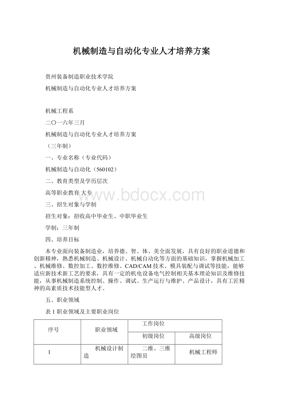 机械制造与自动化专业人才培养方案Word下载.docx_第1页