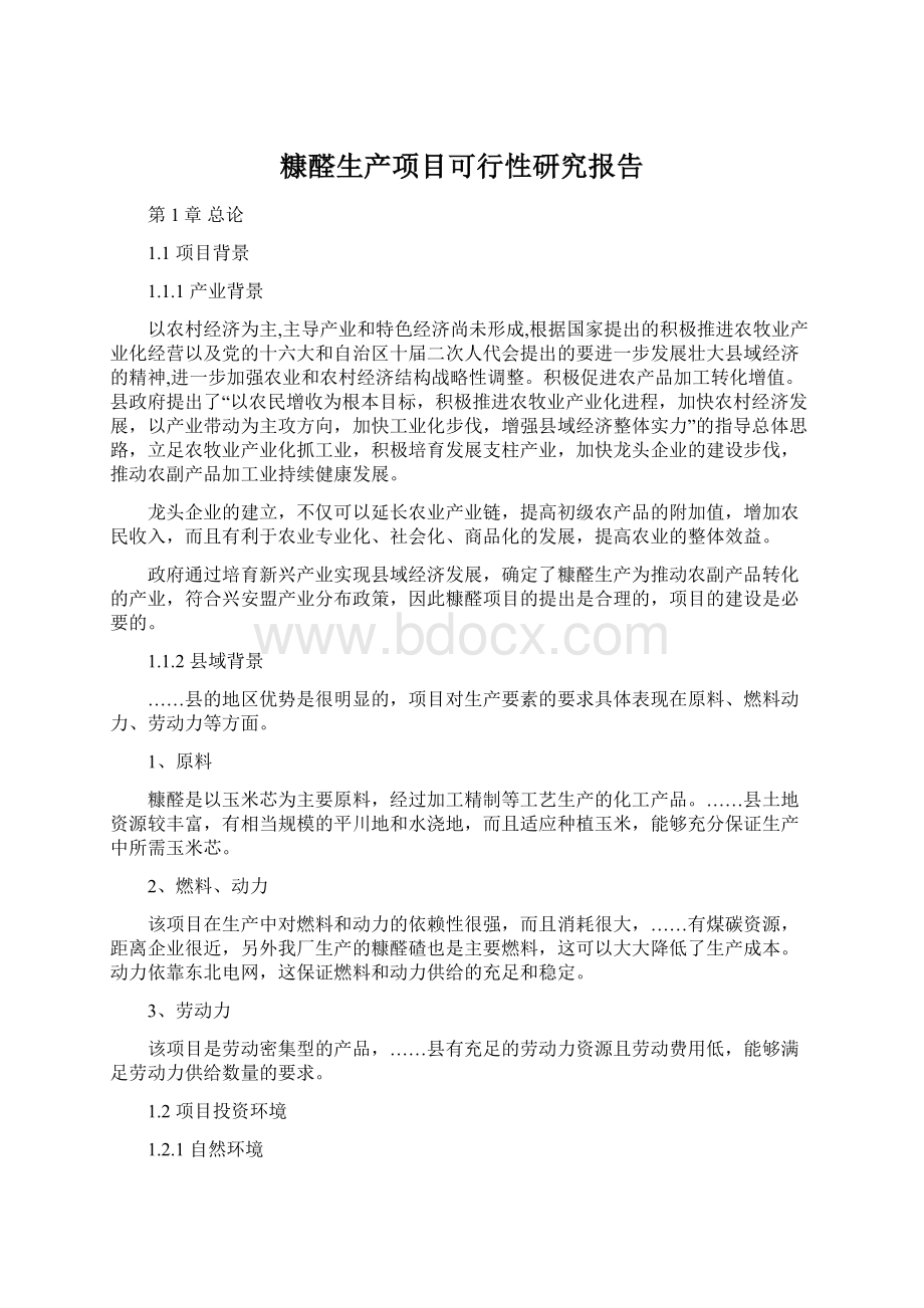 糠醛生产项目可行性研究报告文档格式.docx_第1页