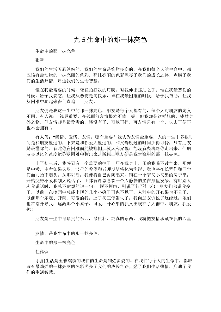 九5生命中的那一抹亮色Word格式文档下载.docx_第1页