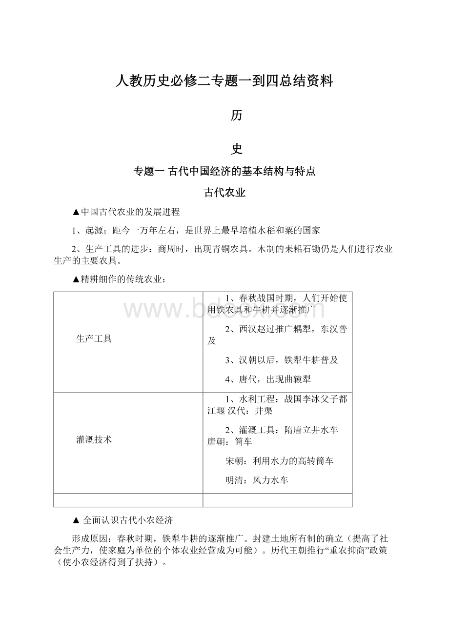 人教历史必修二专题一到四总结资料.docx_第1页