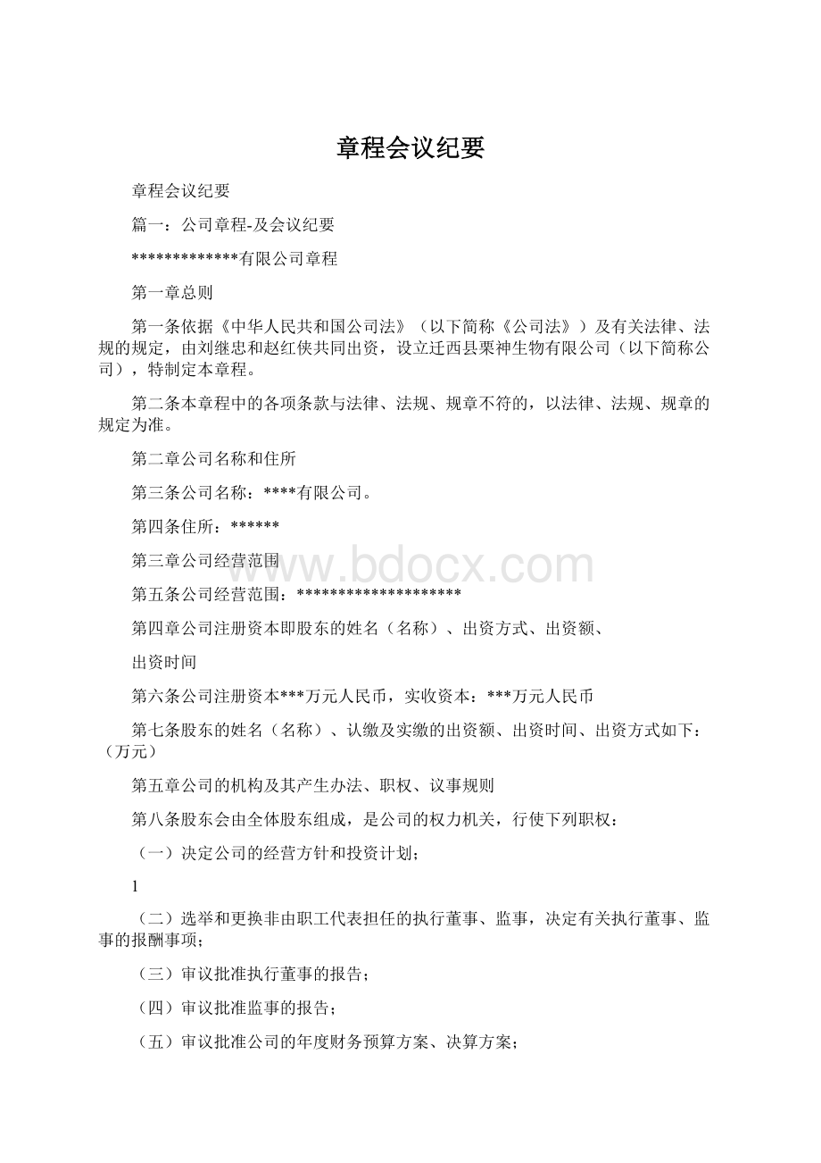 章程会议纪要Word文档下载推荐.docx