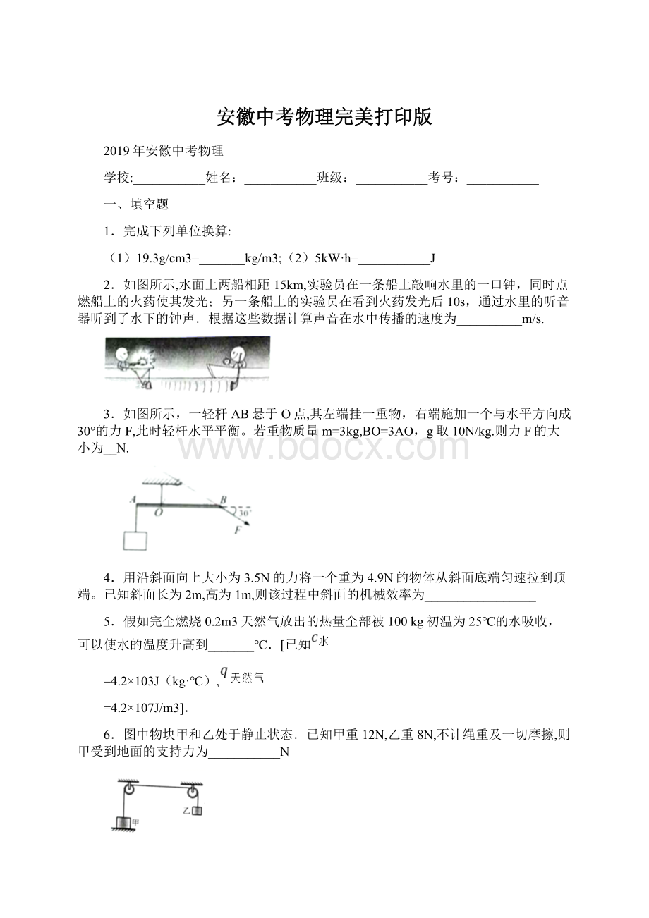 安徽中考物理完美打印版.docx