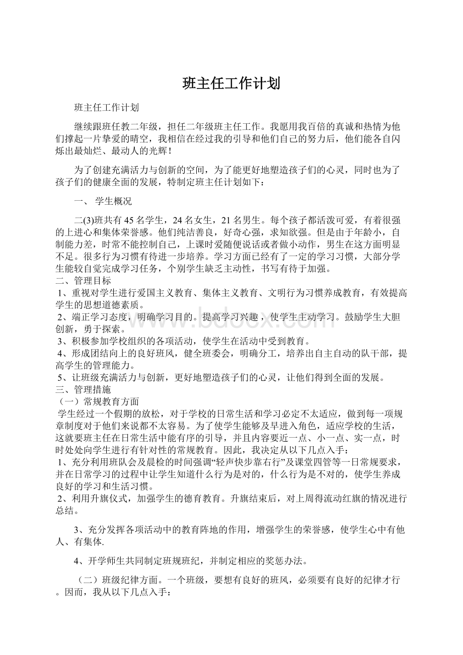 班主任工作计划Word格式文档下载.docx