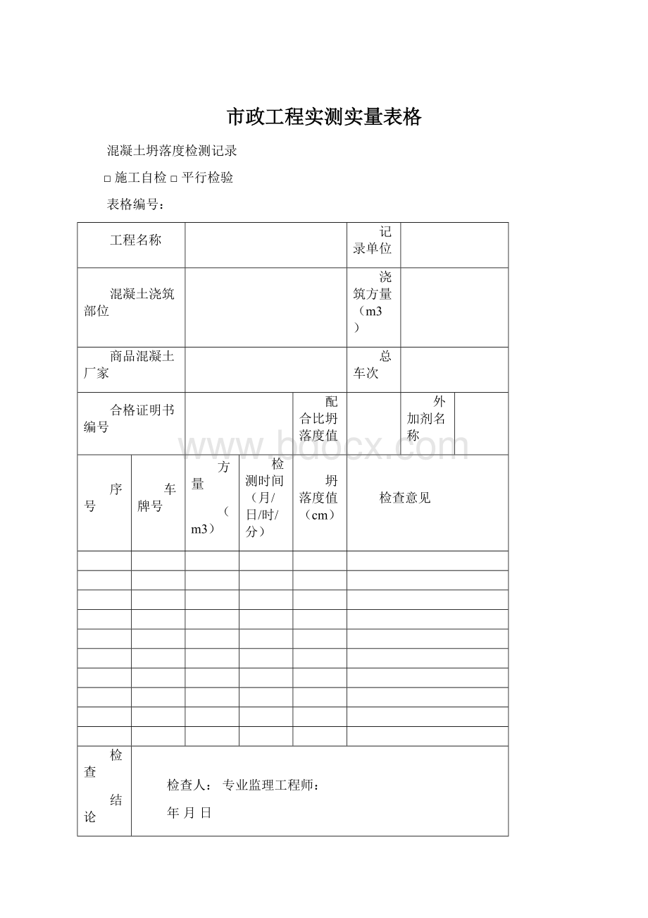 市政工程实测实量表格Word文档下载推荐.docx