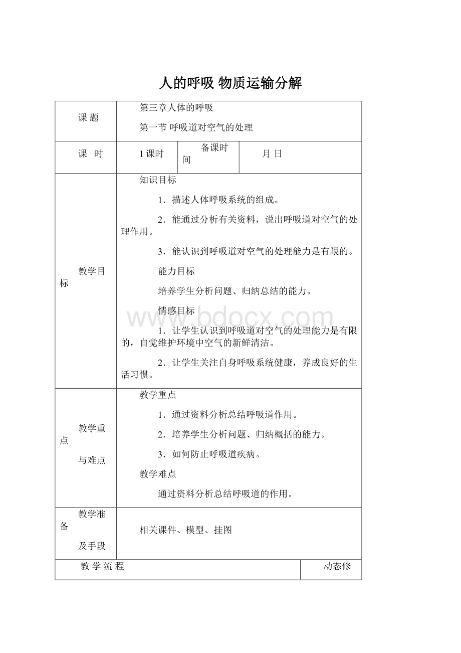 人的呼吸 物质运输分解Word下载.docx_第1页