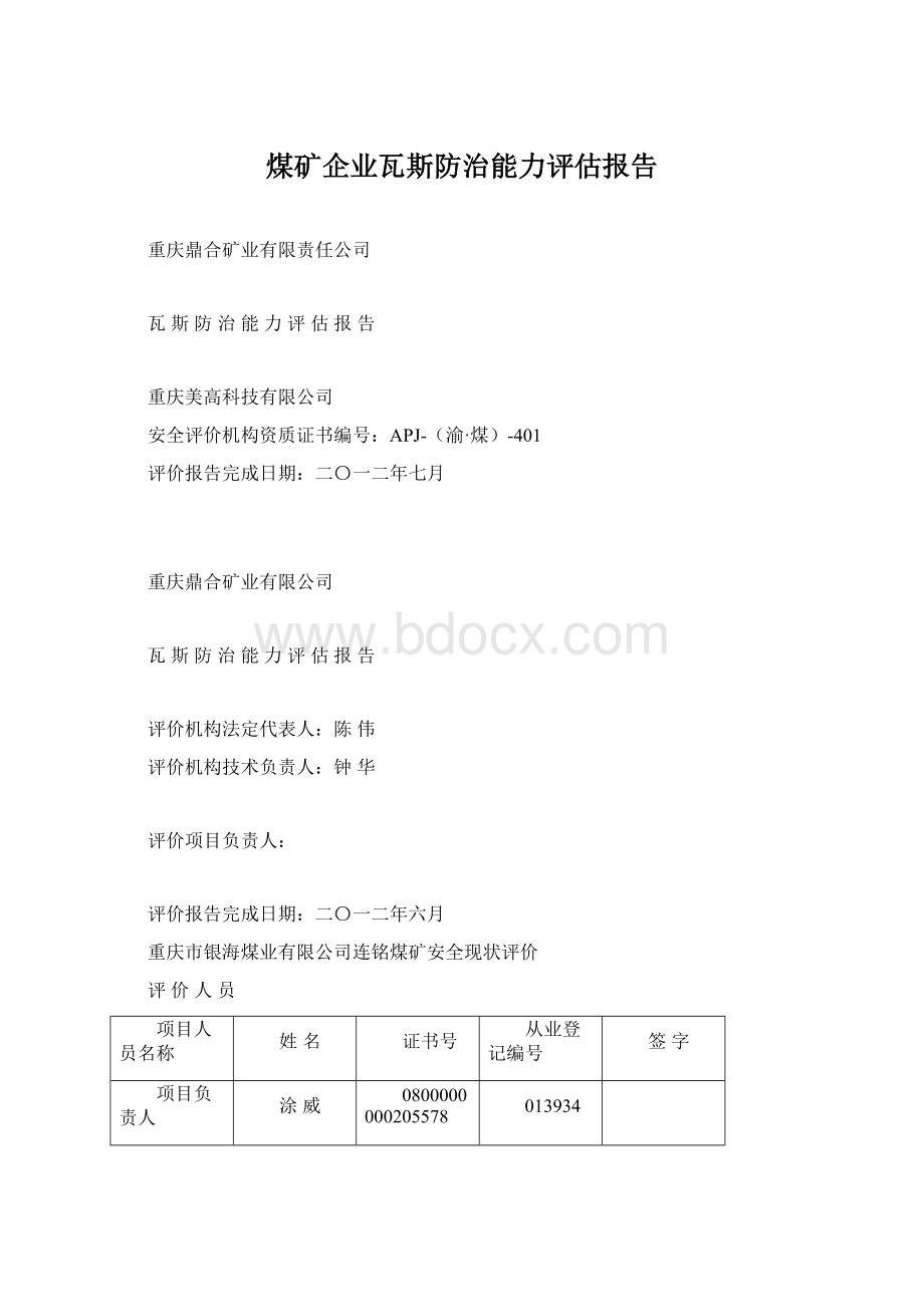 煤矿企业瓦斯防治能力评估报告.docx_第1页