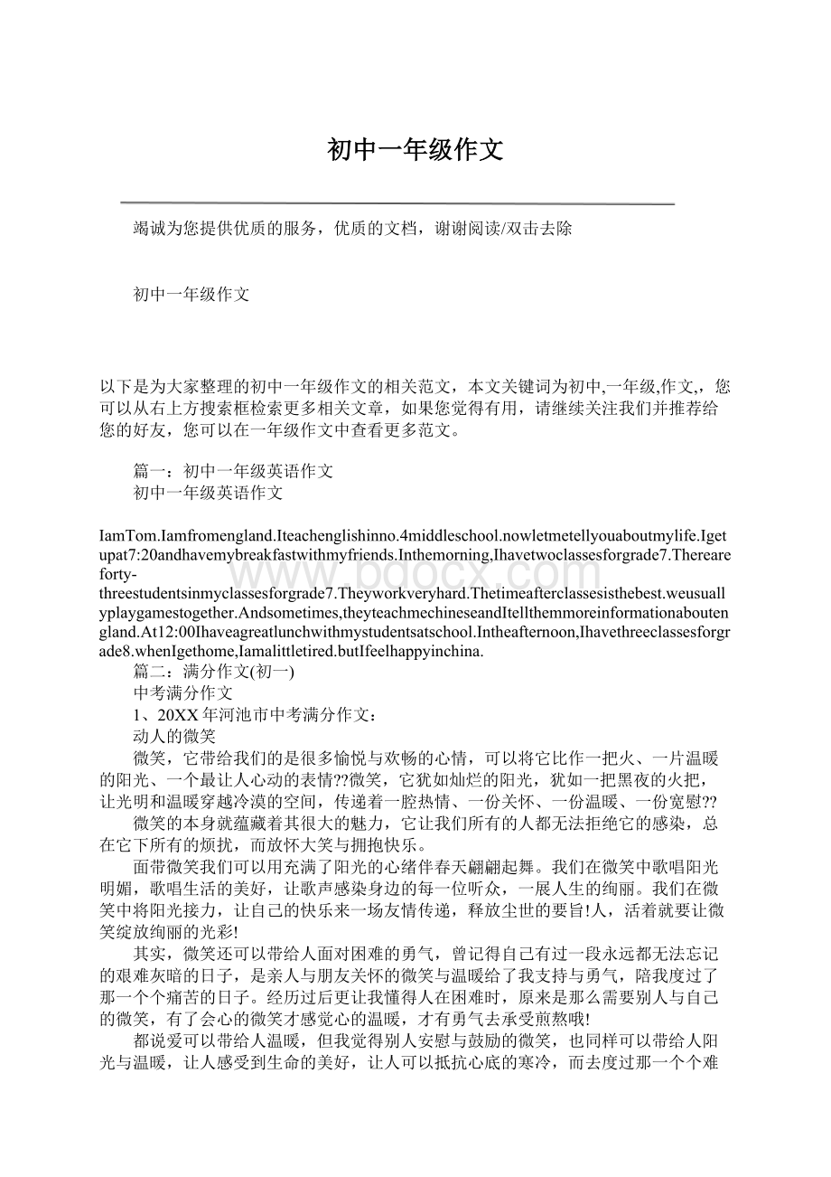 初中一年级作文Word格式.docx