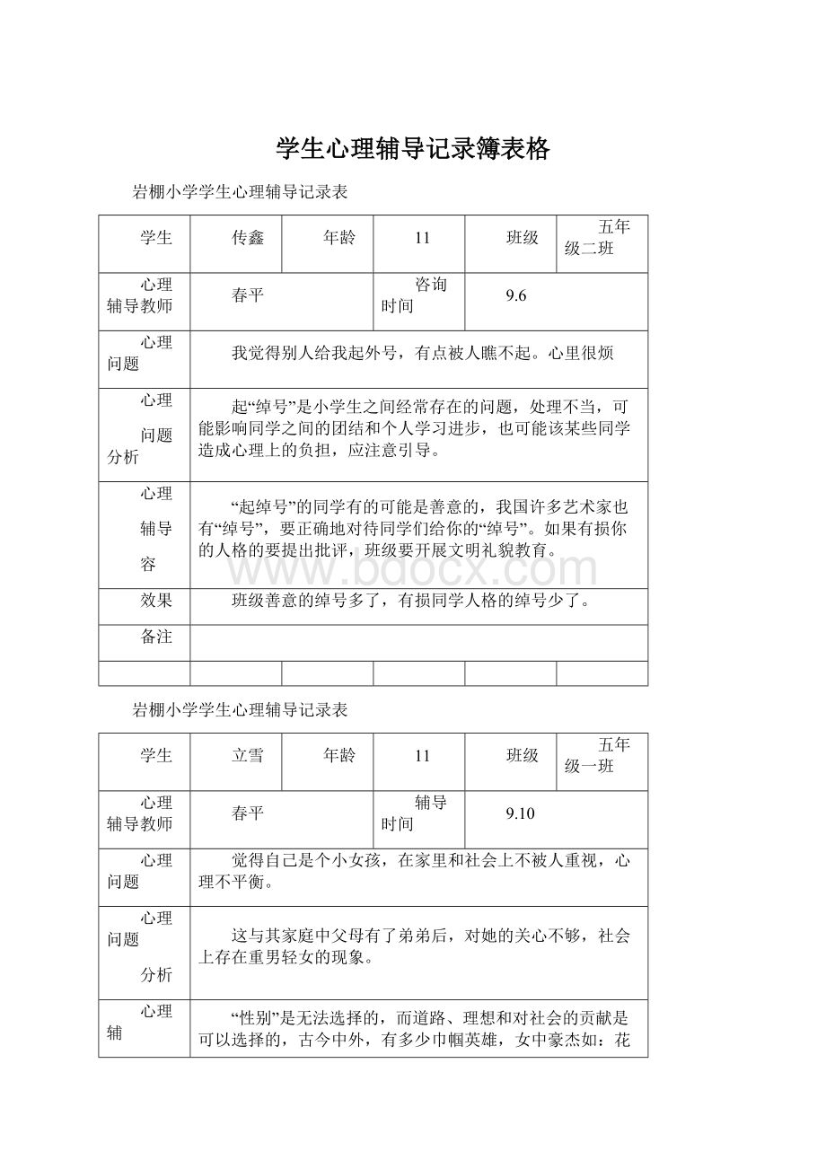 学生心理辅导记录簿表格.docx_第1页