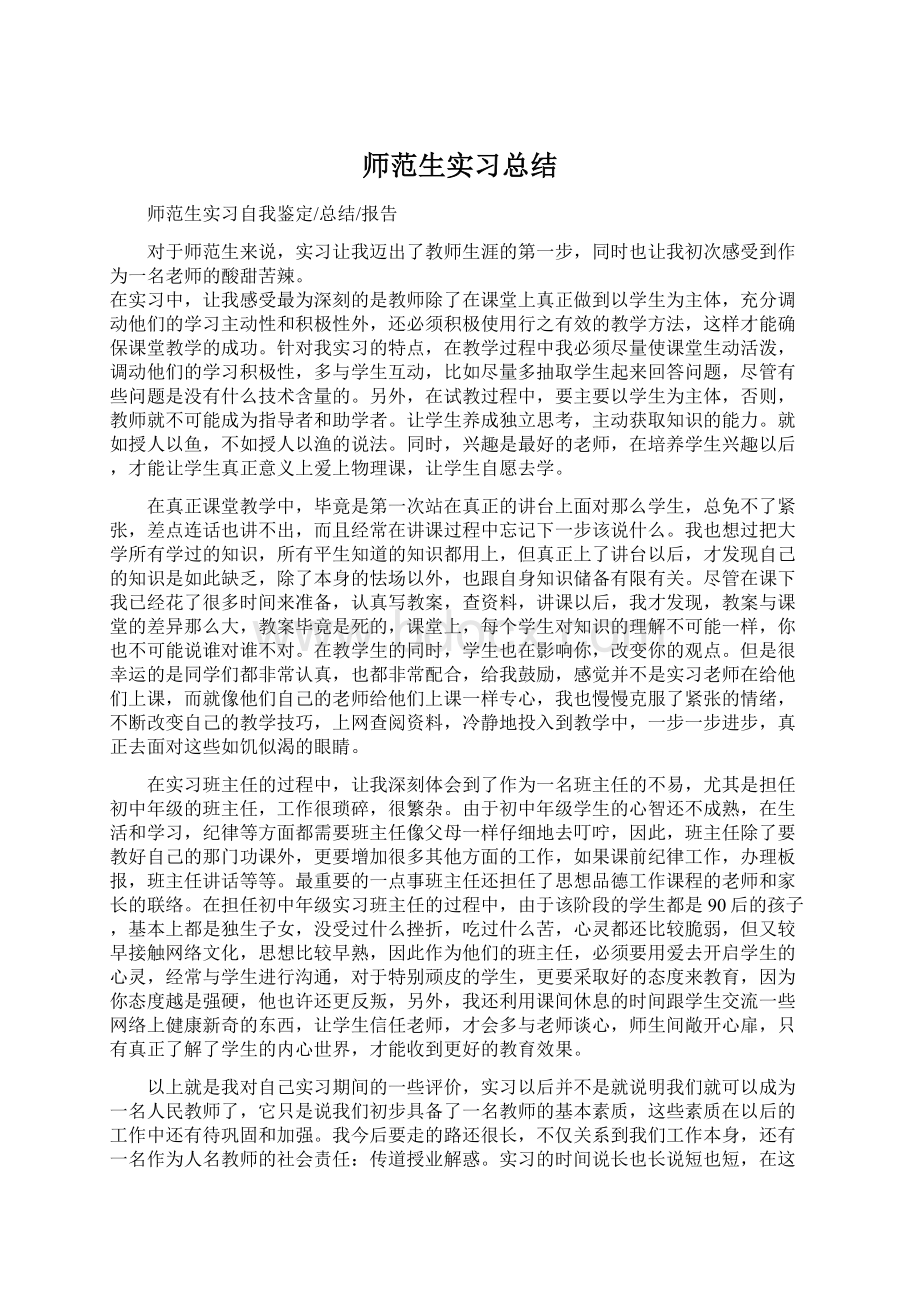 师范生实习总结文档格式.docx