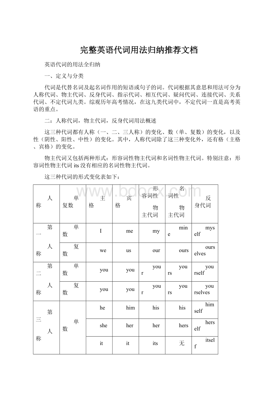 完整英语代词用法归纳推荐文档.docx