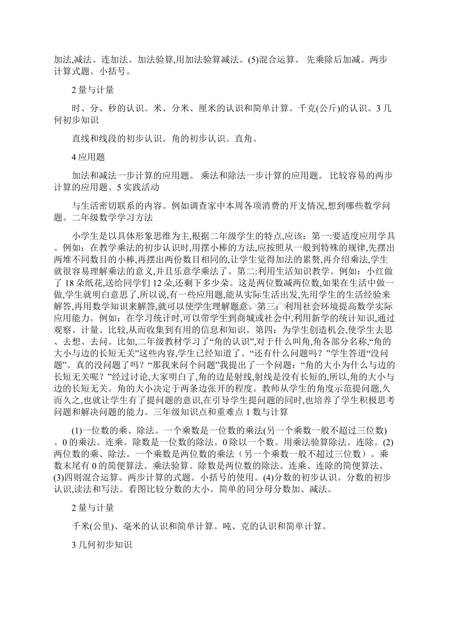 小学各年级数学知识点重难点及学习方法Word文档下载推荐.docx_第2页