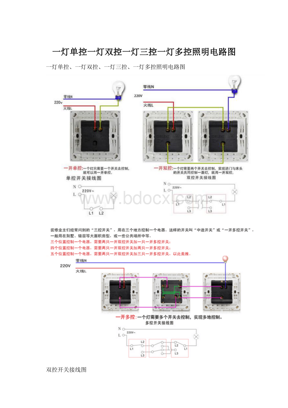 一灯单控一灯双控一灯三控一灯多控照明电路图Word下载.docx_第1页