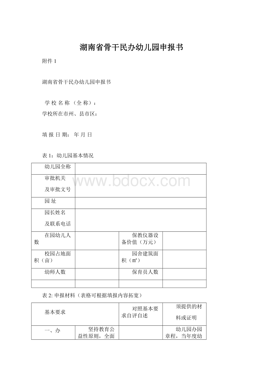 湖南省骨干民办幼儿园申报书Word文档下载推荐.docx