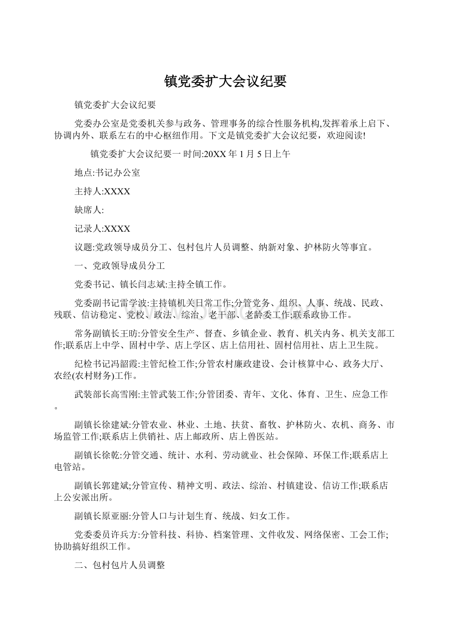 镇党委扩大会议纪要.docx_第1页