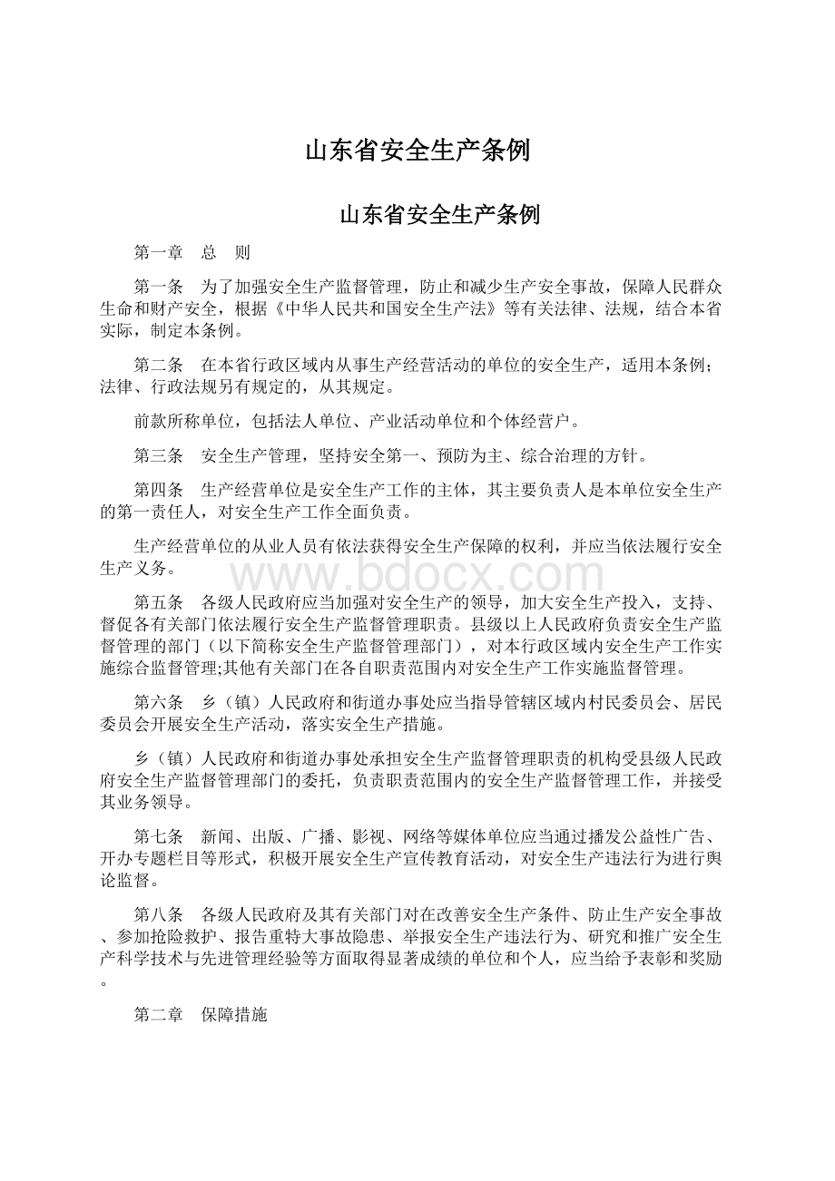 山东省安全生产条例Word格式文档下载.docx