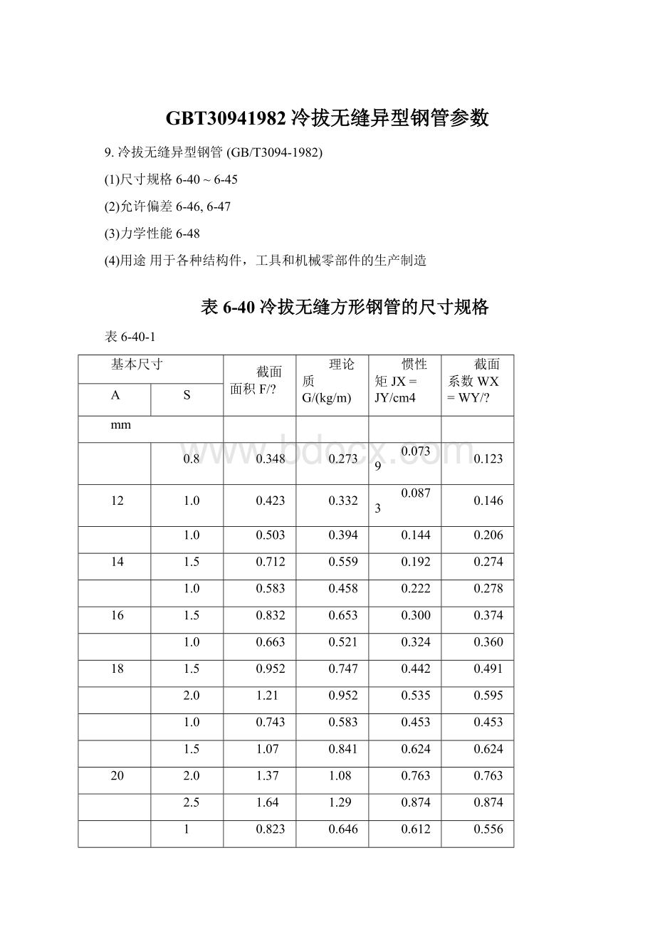 GBT30941982冷拔无缝异型钢管参数.docx_第1页