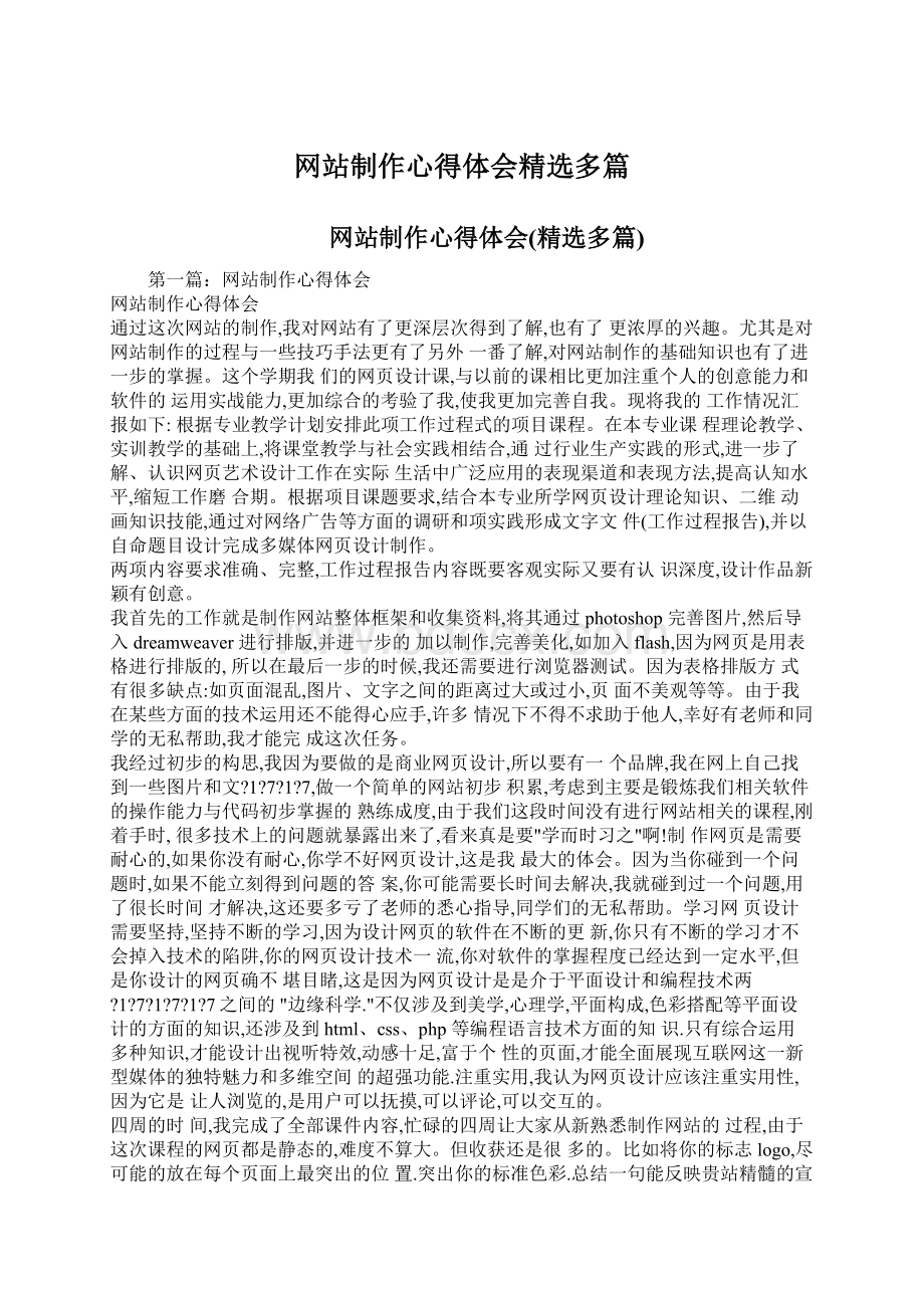 网站制作心得体会精选多篇文档格式.docx