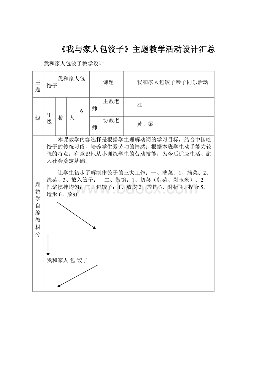 《我与家人包饺子》主题教学活动设计汇总Word文档格式.docx