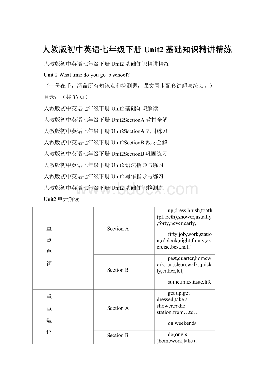 人教版初中英语七年级下册Unit2基础知识精讲精练.docx_第1页