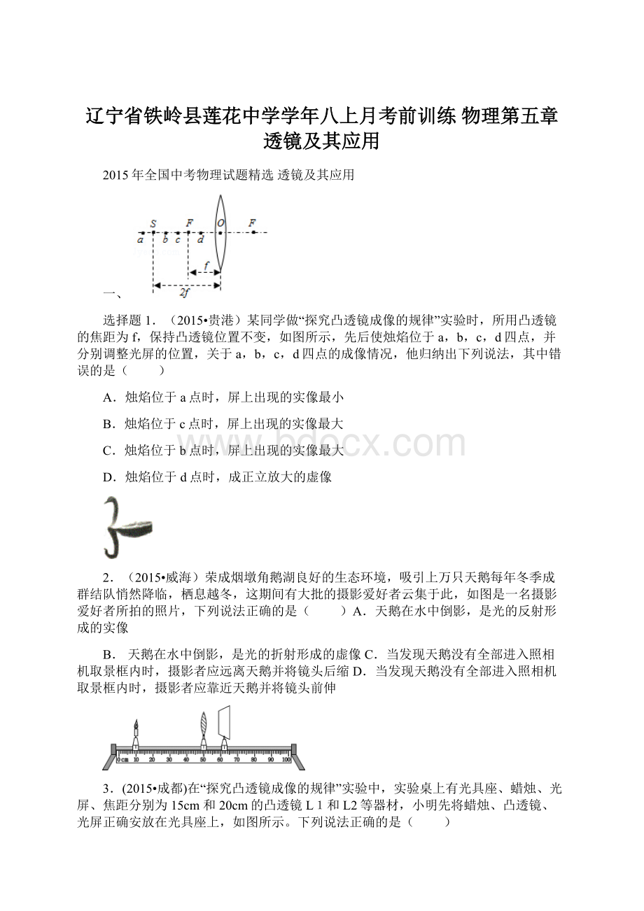 辽宁省铁岭县莲花中学学年八上月考前训练 物理第五章 透镜及其应用.docx_第1页