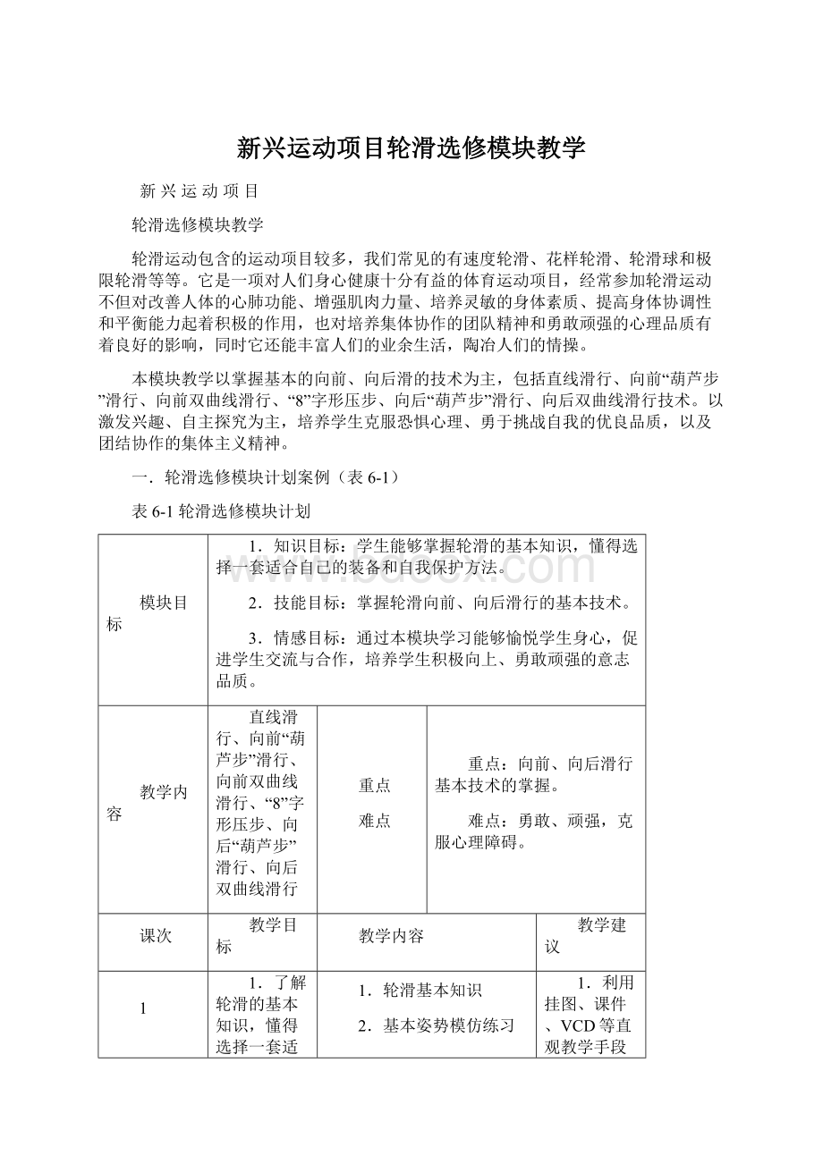 新兴运动项目轮滑选修模块教学.docx_第1页