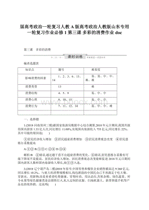 届高考政治一轮复习人教A版高考政治人教版山东专用一轮复习作业必修1 第三课 多彩的消费作业doc.docx