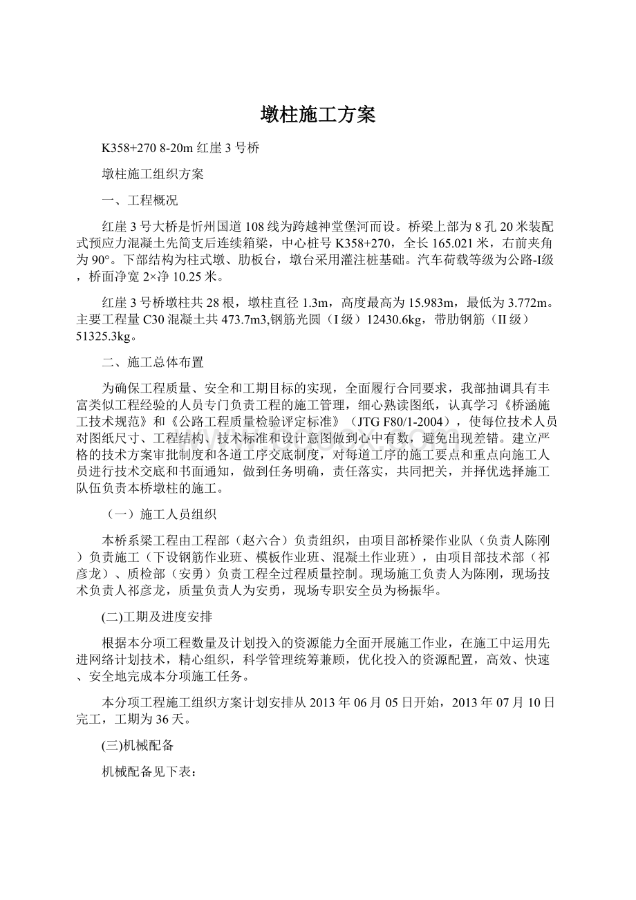 墩柱施工方案Word文档格式.docx