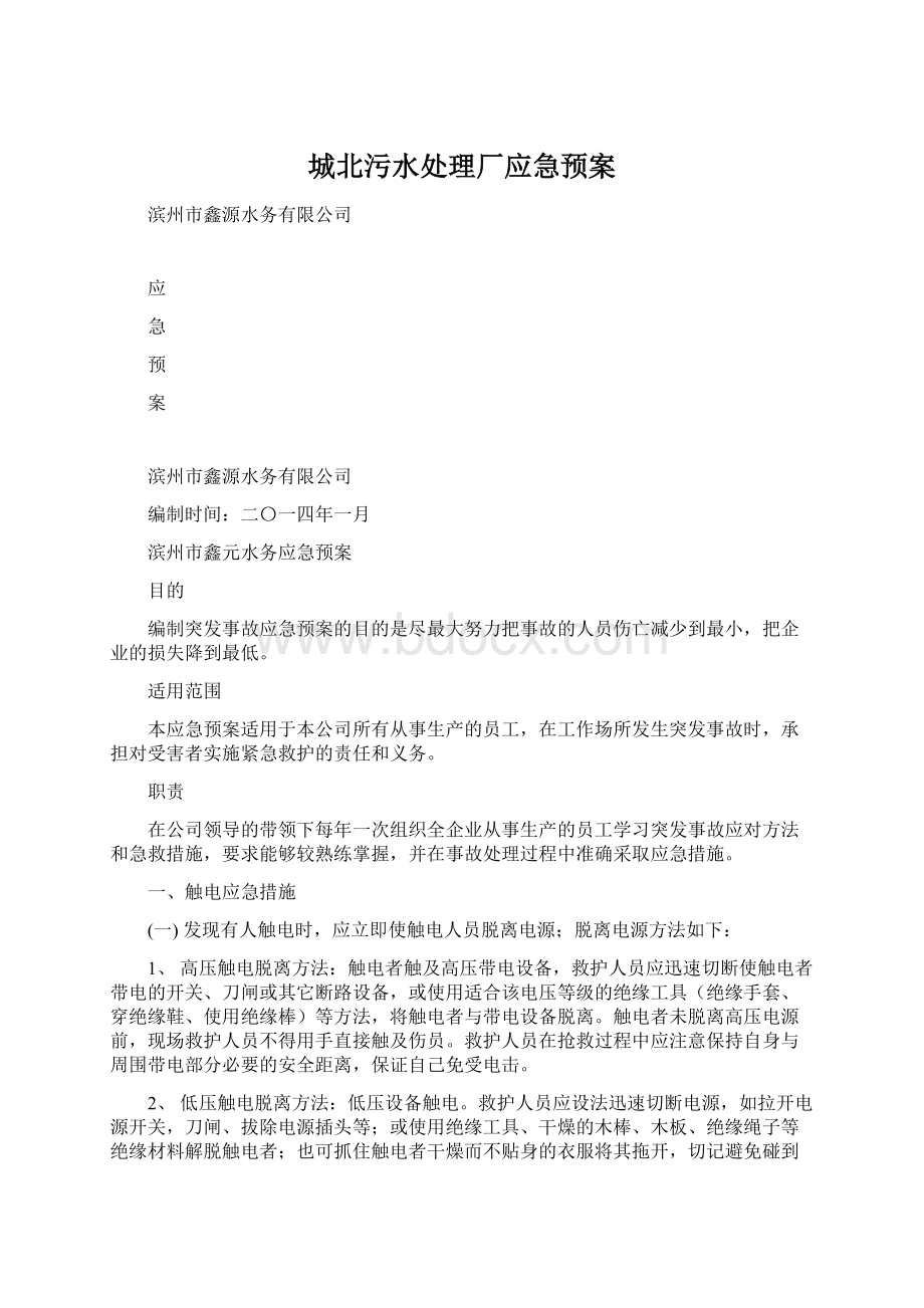 城北污水处理厂应急预案Word格式文档下载.docx