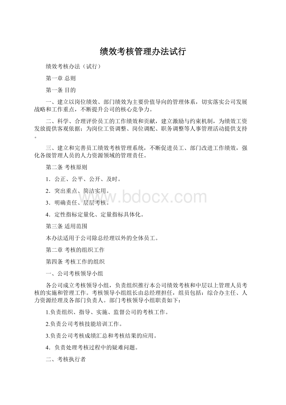 绩效考核管理办法试行Word下载.docx