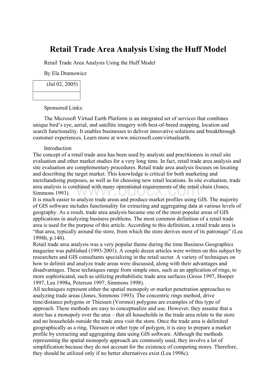 Retail Trade Area Analysis Using the Huff ModelWord文件下载.docx